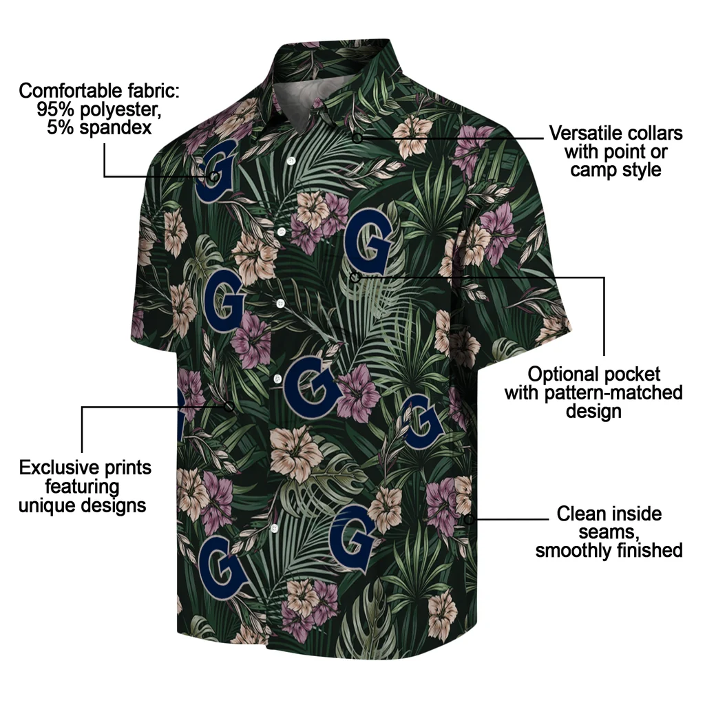 Georgetown Hoyas Hawaiian Shirt - Hibiscus Leaves Pattern georgetown hoyas hibiscus leaves pattern green hawaiian shirts new arrival