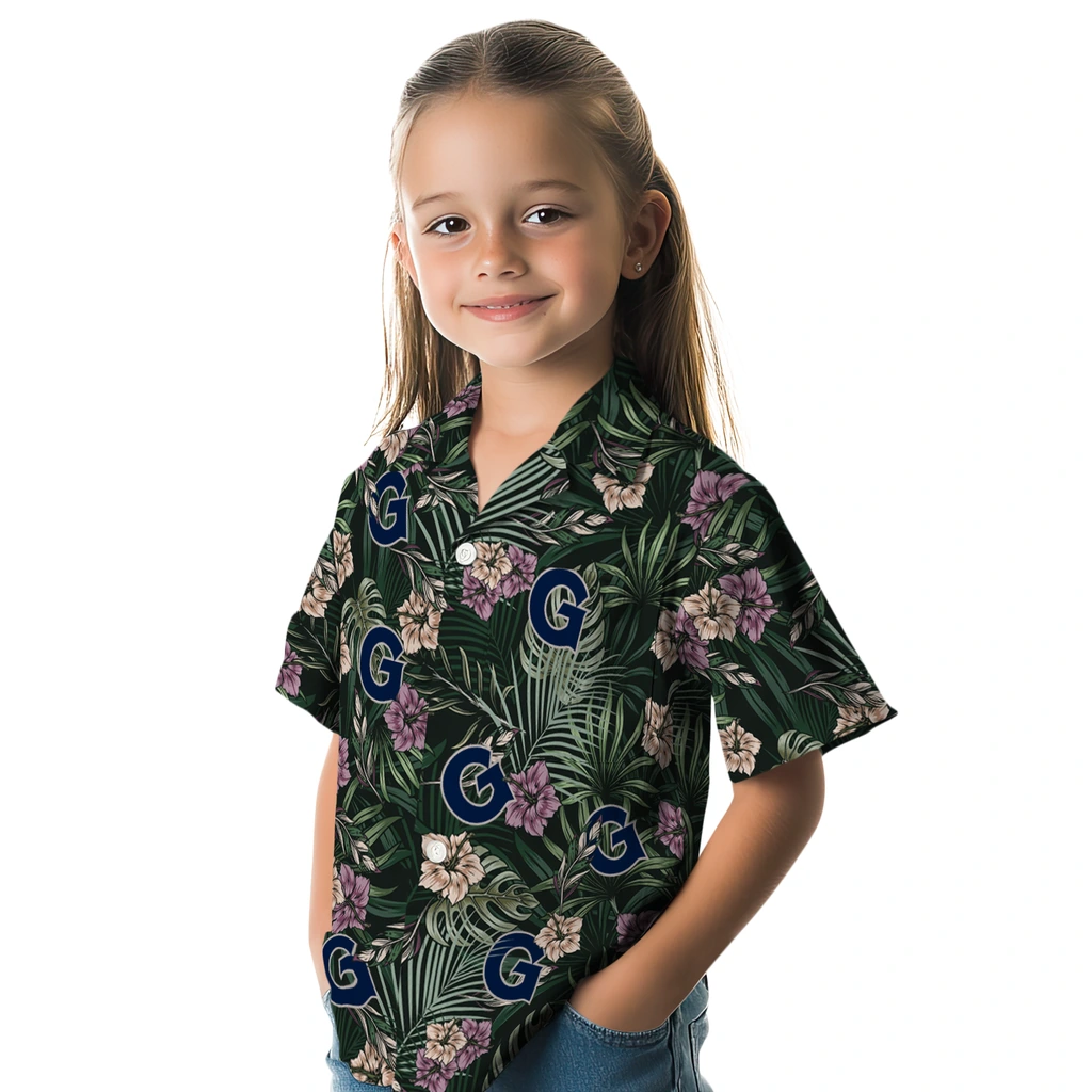 Georgetown Hoyas Hawaiian Shirt - Hibiscus Leaves Pattern georgetown hoyas hibiscus leaves pattern green hawaiian shirts premium grade
