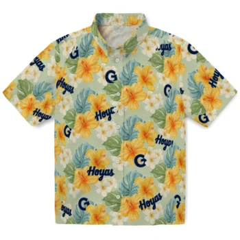 georgetown hoyas hibiscus mood pale lime yellow hawaiian shirts best selling
