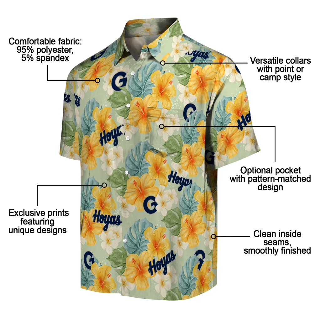 Georgetown Hoyas Hawaiian Shirt - Hibiscus Mood georgetown hoyas hibiscus mood pale lime yellow hawaiian shirts new arrival