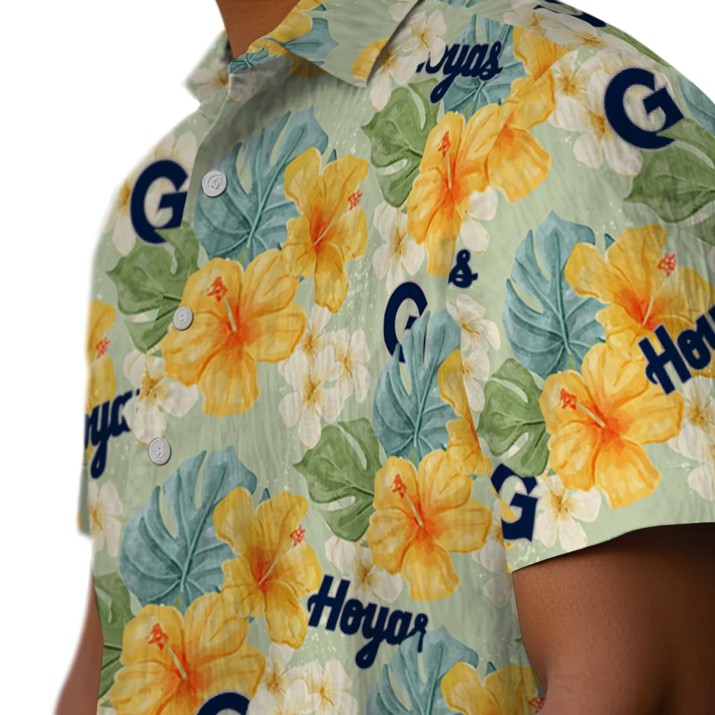 Georgetown Hoyas Hawaiian Shirt - Hibiscus Mood georgetown hoyas hibiscus mood pale lime yellow hawaiian shirts trendy