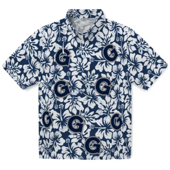 georgetown hoyas hibiscus motif blue white hawaiian shirts best selling