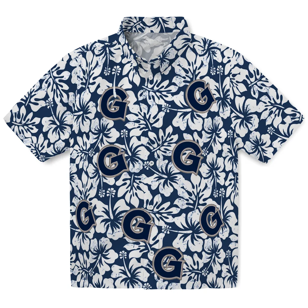 Georgetown Hoyas Hawaiian Shirt - Hibiscus Motif georgetown hoyas hibiscus motif blue white hawaiian shirts best selling