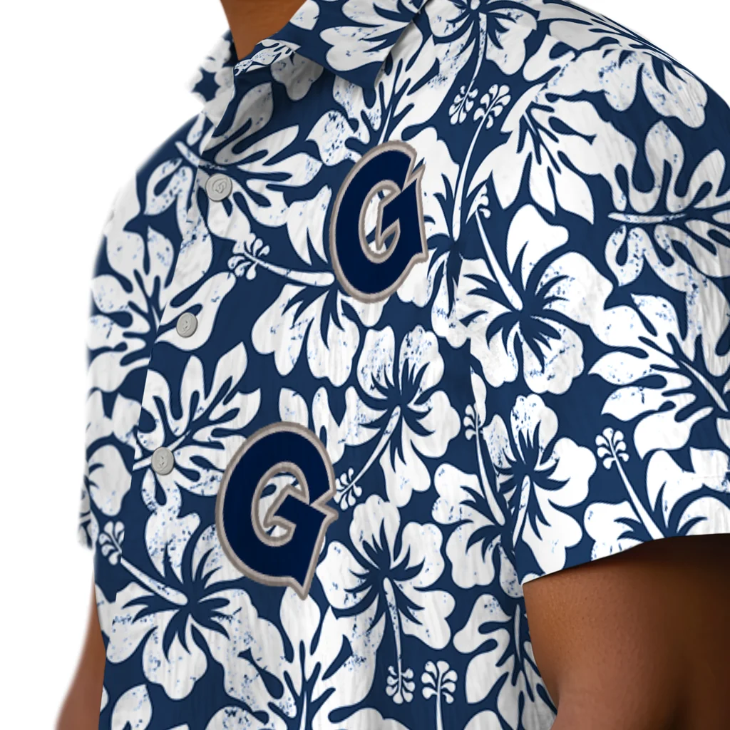 Georgetown Hoyas Hawaiian Shirt - Hibiscus Motif georgetown hoyas hibiscus motif blue white hawaiian shirts trendy