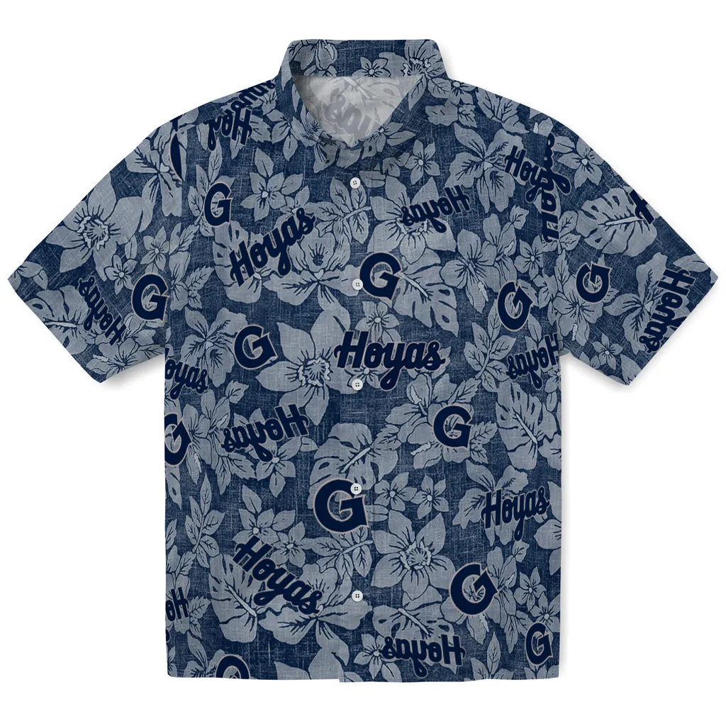 Georgetown Hoyas Hawaiian Shirt - Hibiscus Oasis georgetown hoyas hibiscus oasis blue hawaiian shirts best selling