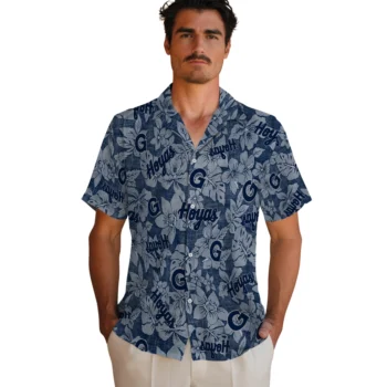 georgetown hoyas hibiscus oasis blue hawaiian shirts fashion forward