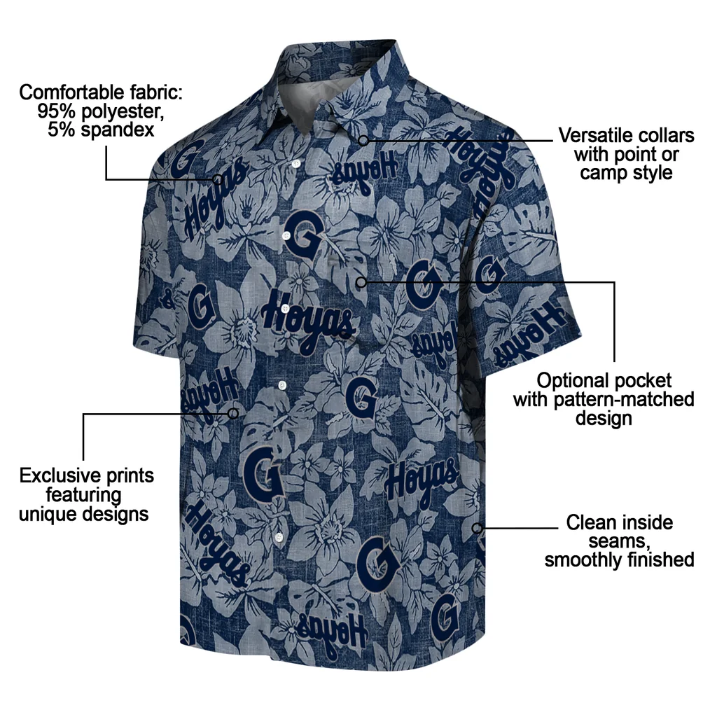 Georgetown Hoyas Hawaiian Shirt - Hibiscus Oasis georgetown hoyas hibiscus oasis blue hawaiian shirts new arrival