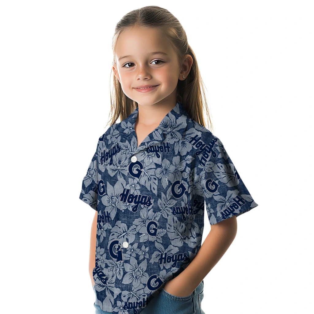 Georgetown Hoyas Hawaiian Shirt - Hibiscus Oasis georgetown hoyas hibiscus oasis blue hawaiian shirts premium grade