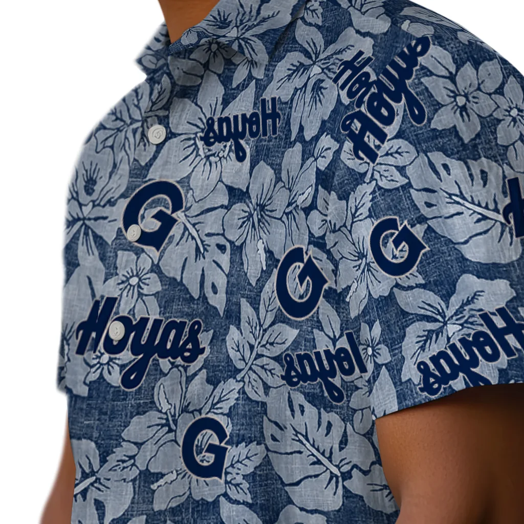 Georgetown Hoyas Hawaiian Shirt - Hibiscus Oasis georgetown hoyas hibiscus oasis blue hawaiian shirts trendy