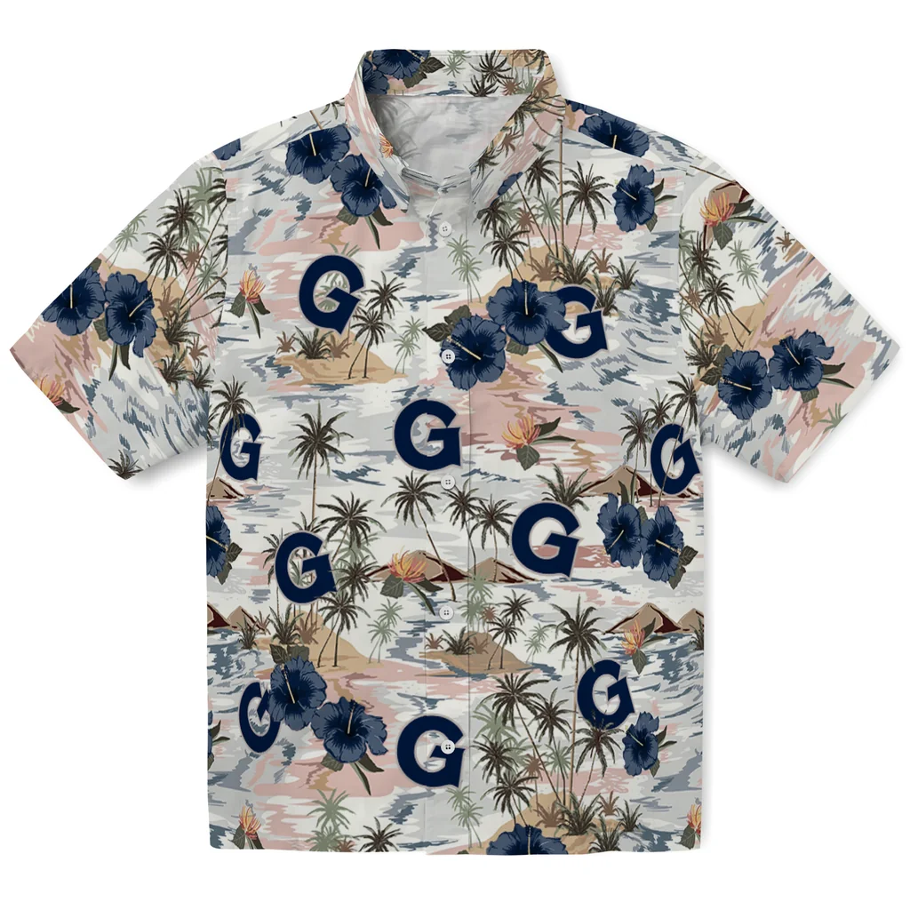 Georgetown Hoyas Hawaiian Shirt - Hibiscus Seaside georgetown hoyas hibiscus seaside white hawaiian shirts best selling