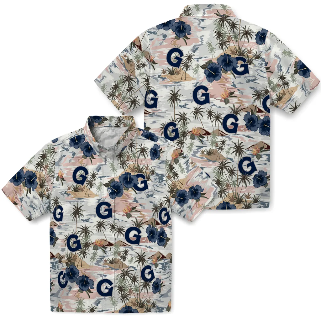 Georgetown Hoyas Hawaiian Shirt - Hibiscus Seaside georgetown hoyas hibiscus seaside white hawaiian shirts high quality
