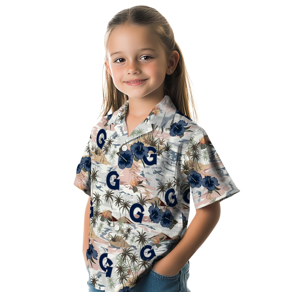 Georgetown Hoyas Hawaiian Shirt - Hibiscus Seaside georgetown hoyas hibiscus seaside white hawaiian shirts premium grade