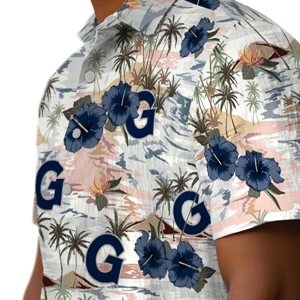 Georgetown Hoyas Hawaiian Shirt - Hibiscus Seaside georgetown hoyas hibiscus seaside white hawaiian shirts trendy