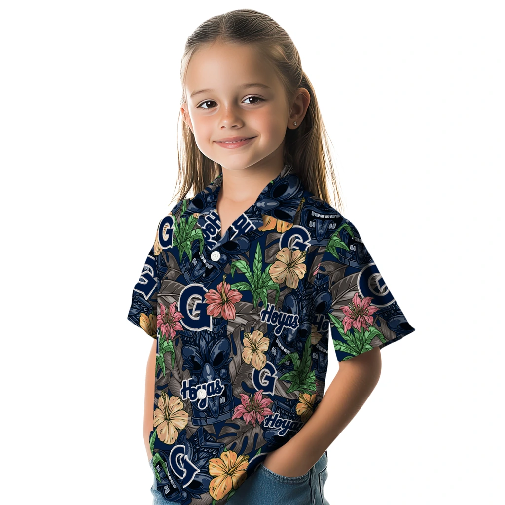 Georgetown Hoyas Hawaiian Shirt - Hibiscus Tiki Jungle georgetown hoyas tiki jungle blue hawaiian shirts premium grade