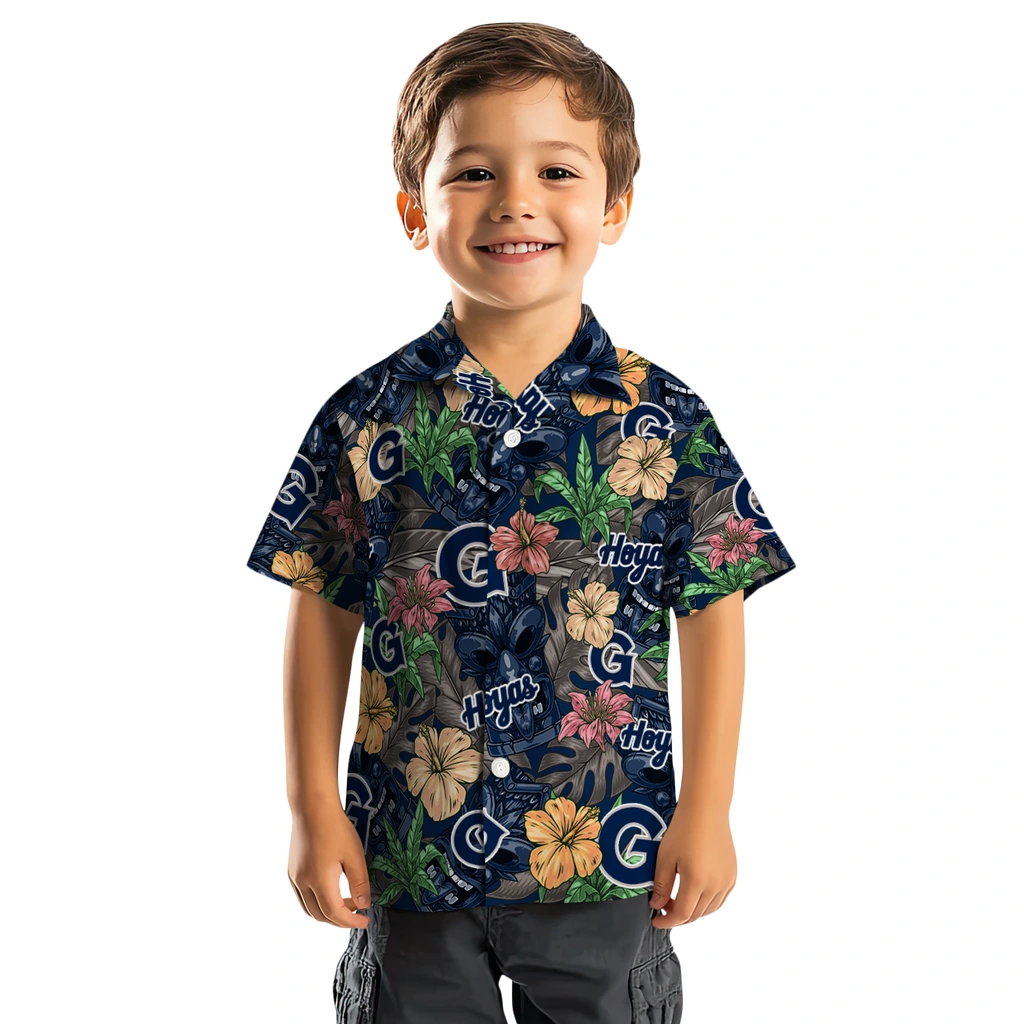 Georgetown Hoyas Hawaiian Shirt - Hibiscus Tiki Jungle georgetown hoyas tiki jungle blue hawaiian shirts top rated