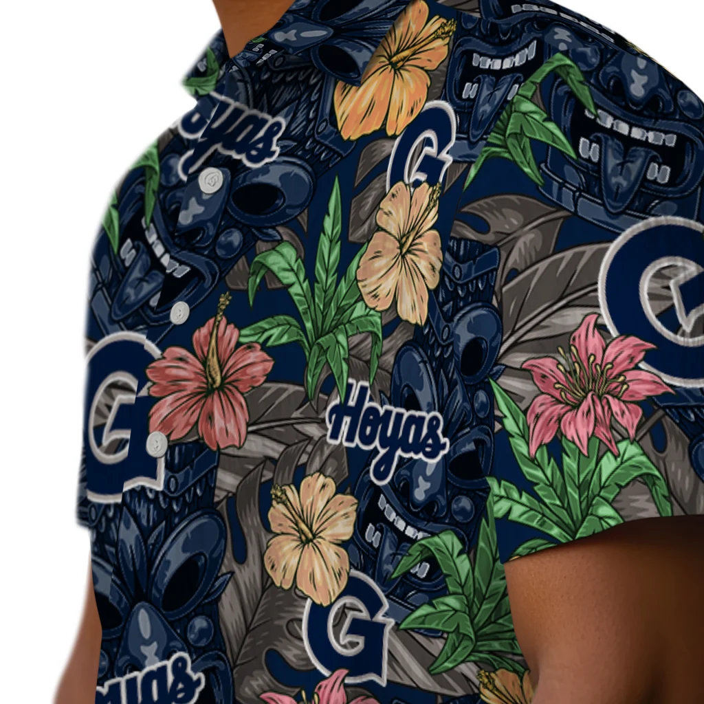 Georgetown Hoyas Hawaiian Shirt - Hibiscus Tiki Jungle georgetown hoyas tiki jungle blue hawaiian shirts trendy