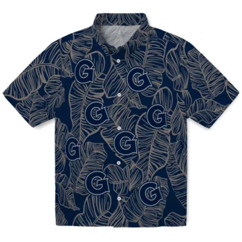 georgetown hoyas leaf outline blue hawaiian shirts best selling