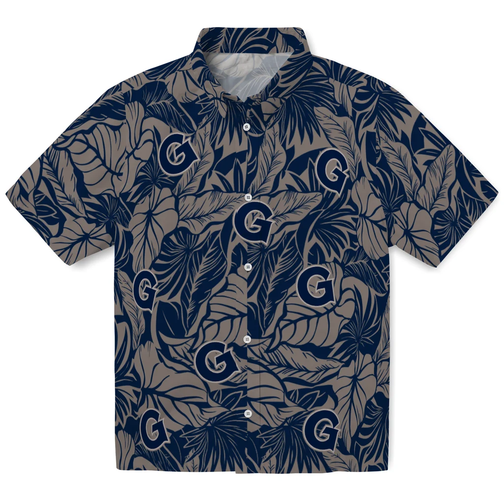 Georgetown Hoyas Hawaiian Shirt - Monstera Layer georgetown hoyas monstera layer blue hawaiian shirts best selling