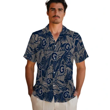 georgetown hoyas monstera layer blue hawaiian shirts fashion forward