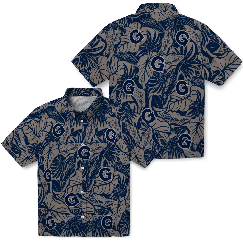 Georgetown Hoyas Hawaiian Shirt - Monstera Layer georgetown hoyas monstera layer blue hawaiian shirts high quality