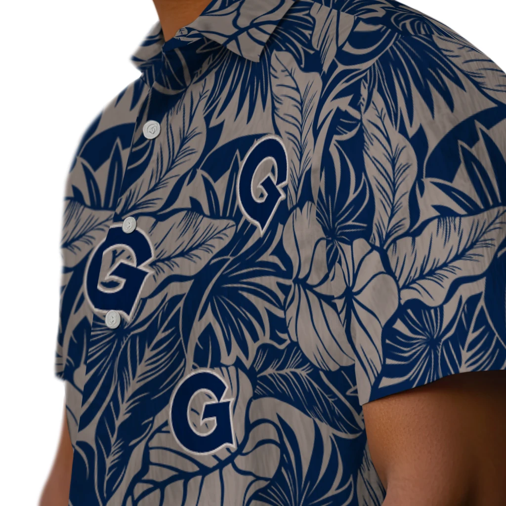 Georgetown Hoyas Hawaiian Shirt - Monstera Layer georgetown hoyas monstera layer blue hawaiian shirts trendy