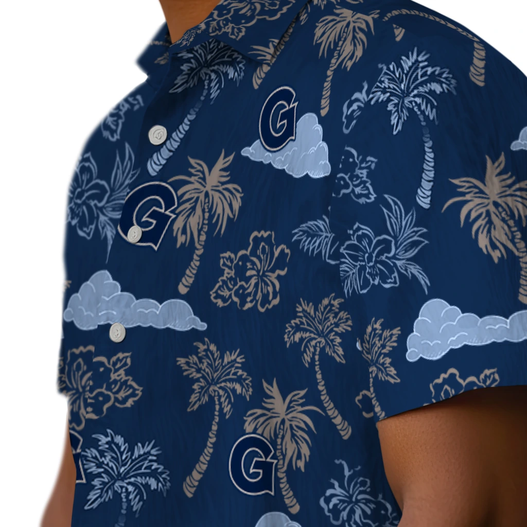 Georgetown Hoyas Hawaiian Shirt - Palm And Clouds georgetown hoyas palm and clouds blue hawaiian shirts trendy