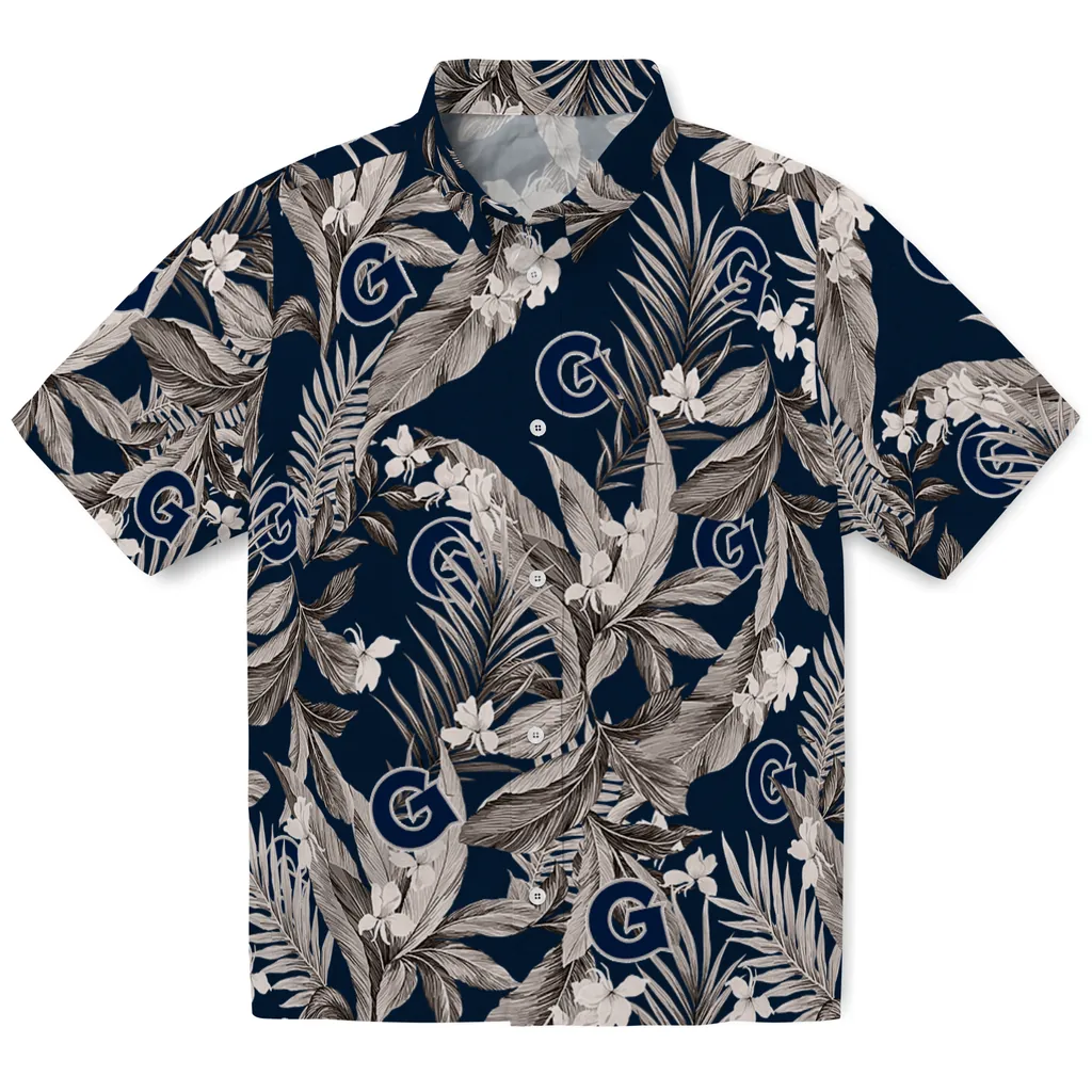 Georgetown Hoyas Hawaiian Shirt - Palm Leaves georgetown hoyas palm leaves blue hawaiian shirts best selling