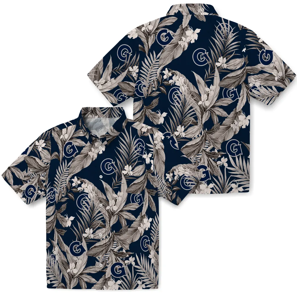 Georgetown Hoyas Hawaiian Shirt - Palm Leaves georgetown hoyas palm leaves blue hawaiian shirts high quality