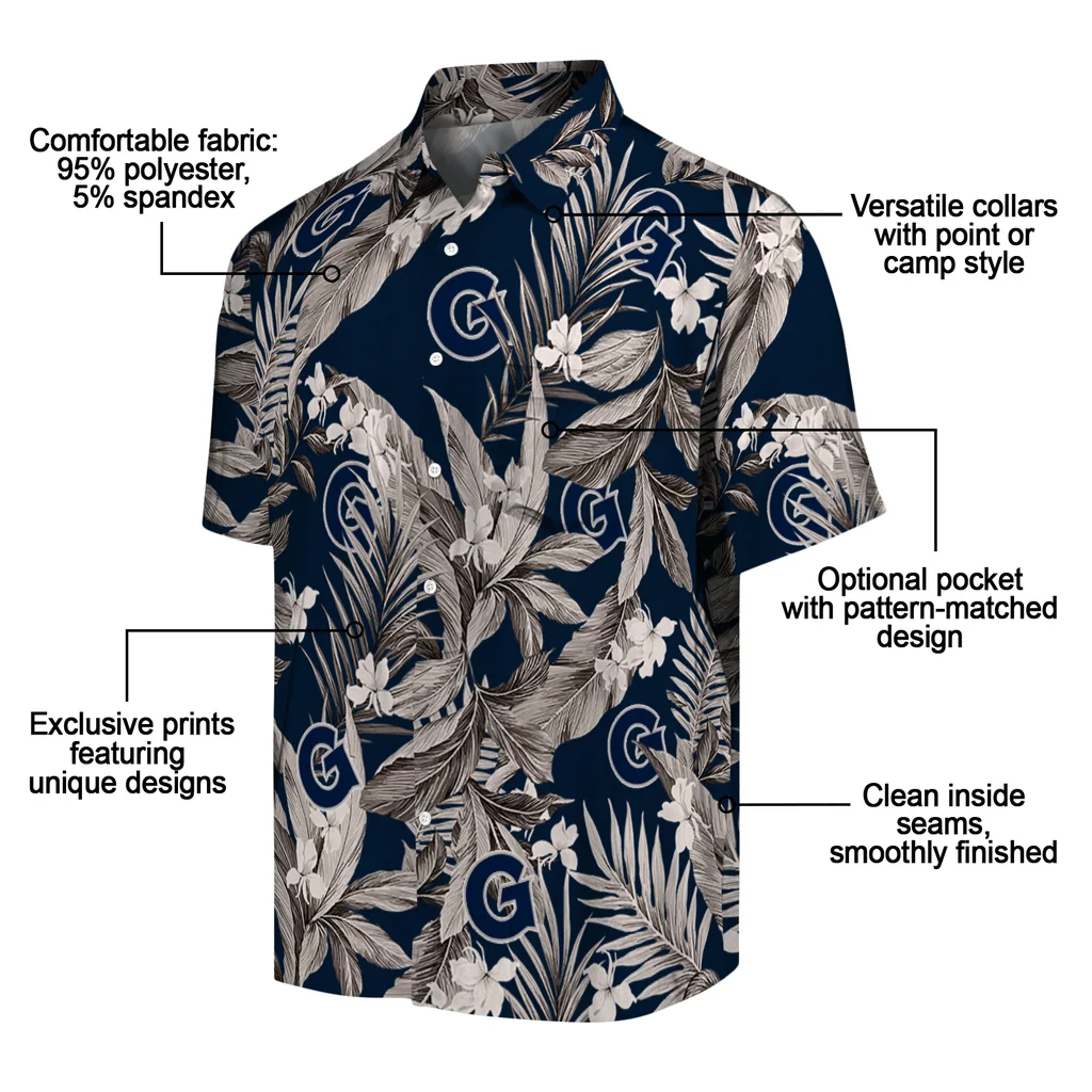 Georgetown Hoyas Hawaiian Shirt - Palm Leaves georgetown hoyas palm leaves blue hawaiian shirts new arrival