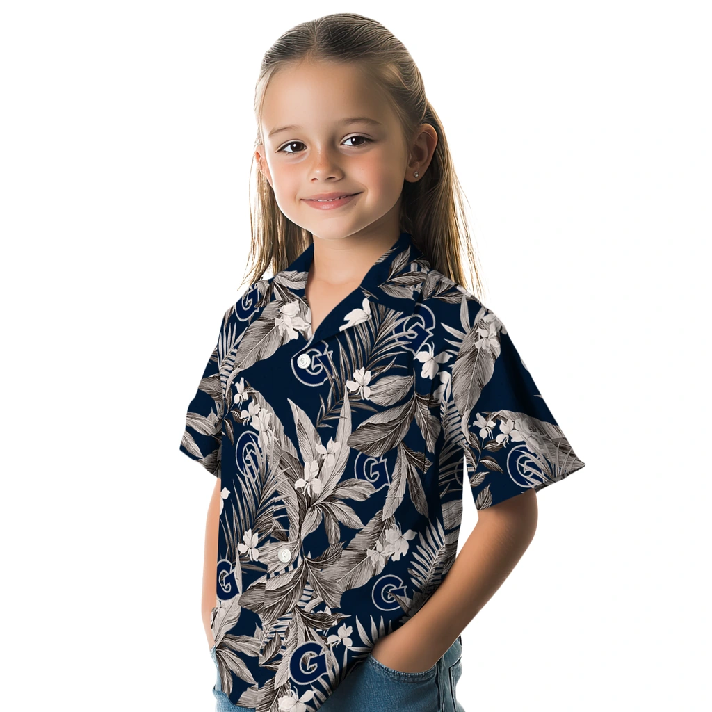 Georgetown Hoyas Hawaiian Shirt - Palm Leaves georgetown hoyas palm leaves blue hawaiian shirts premium grade