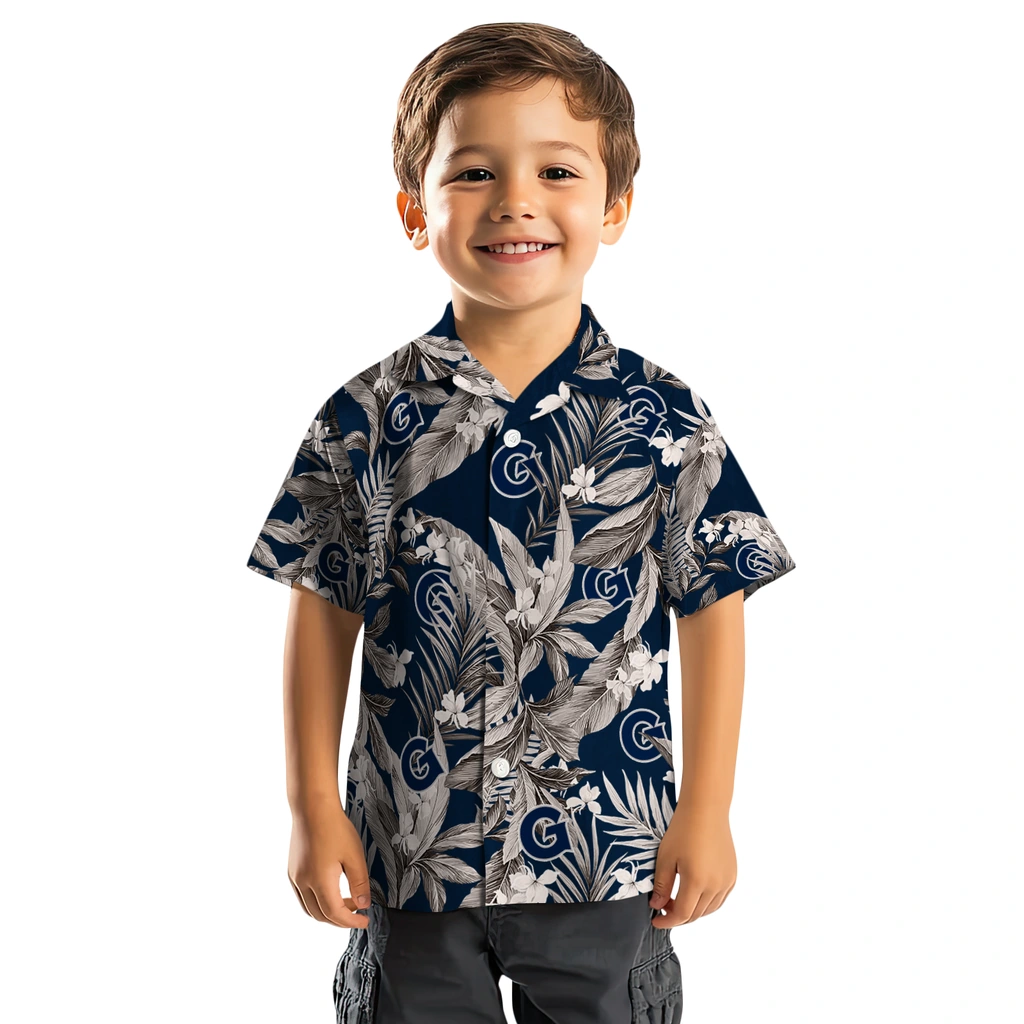 Georgetown Hoyas Hawaiian Shirt - Palm Leaves georgetown hoyas palm leaves blue hawaiian shirts top rated