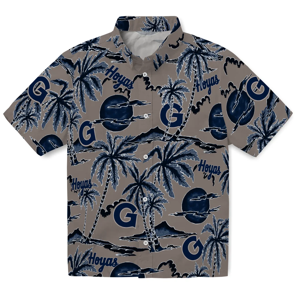 Georgetown Hoyas Hawaiian Shirt - Palm Sunset georgetown hoyas palm sunset hawaiian shirts best selling
