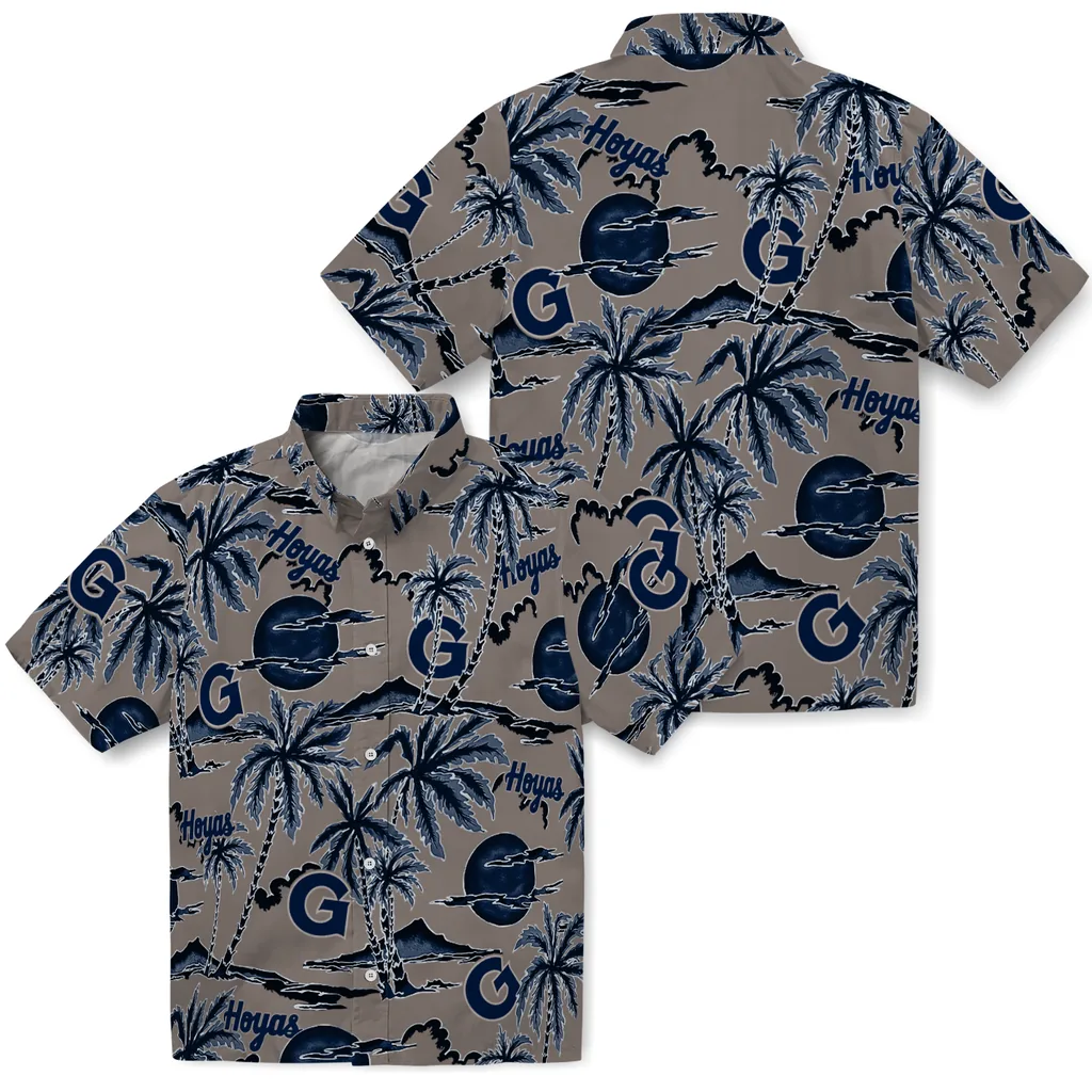 Georgetown Hoyas Hawaiian Shirt - Palm Sunset georgetown hoyas palm sunset hawaiian shirts high quality