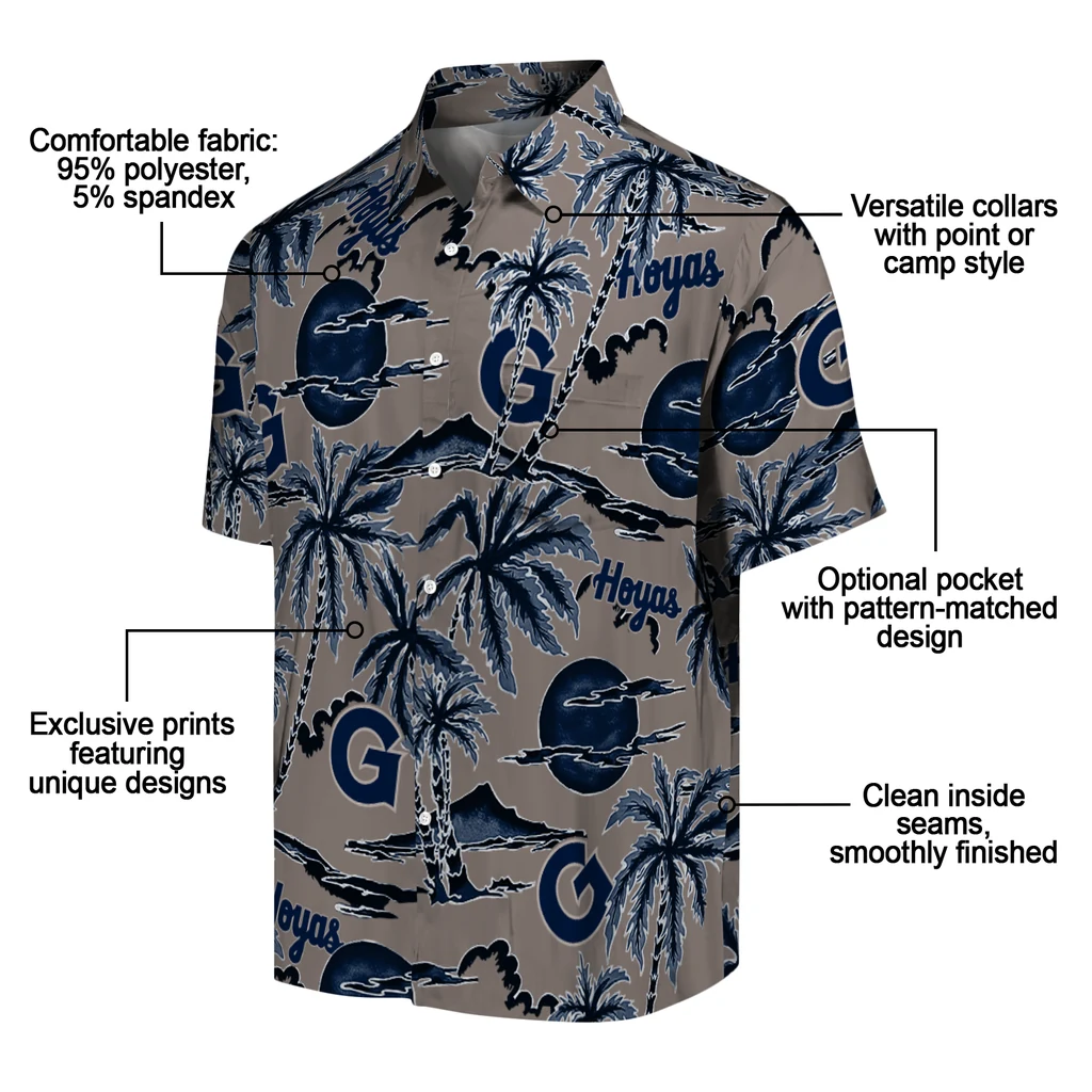 Georgetown Hoyas Hawaiian Shirt - Palm Sunset georgetown hoyas palm sunset hawaiian shirts new arrival