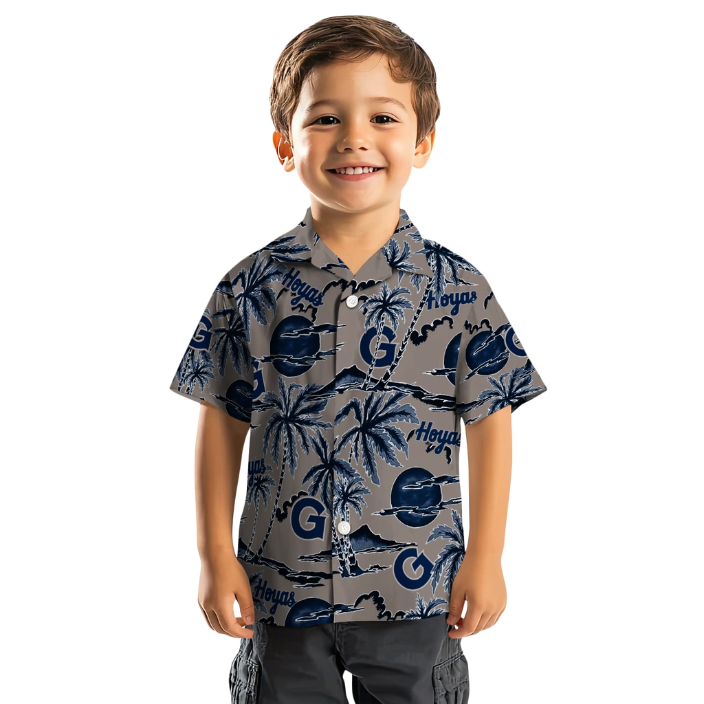 Georgetown Hoyas Hawaiian Shirt - Palm Sunset georgetown hoyas palm sunset hawaiian shirts top rated