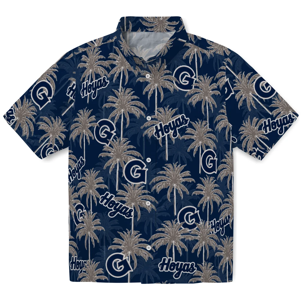 Georgetown Hoyas Hawaiian Shirt - Palm Tree Motif georgetown hoyas palm grove blue hawaiian shirts best selling