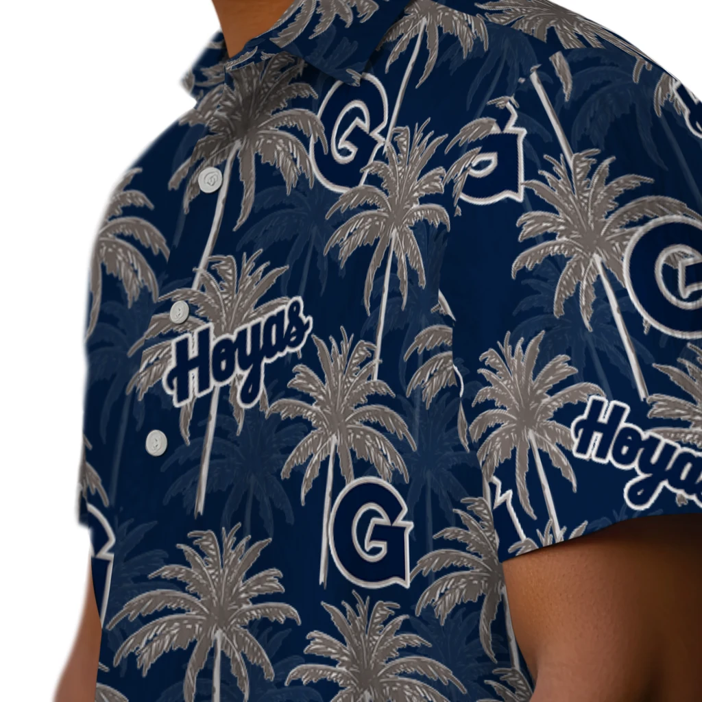 Georgetown Hoyas Hawaiian Shirt - Palm Tree Motif georgetown hoyas palm grove blue hawaiian shirts trendy