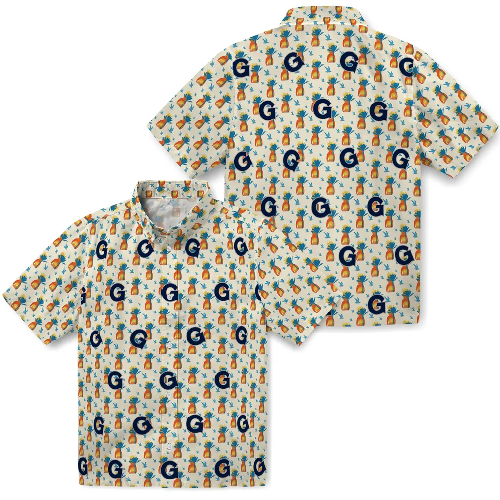 Georgetown Hoyas Hawaiian Shirt - Pineapple Delight georgetown hoyas pineapple delight beige hawaiian shirts high quality