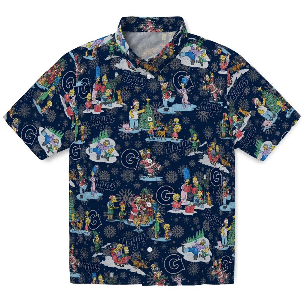 Georgetown Hoyas Hawaiian Shirt - Simpsons Christmas georgetown hoyas simpsons christmas blue hawaiian shirts best selling