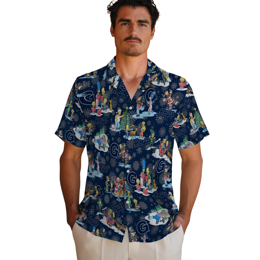 Georgetown Hoyas Hawaiian Shirt - Simpsons Christmas georgetown hoyas simpsons christmas blue hawaiian shirts fashion forward