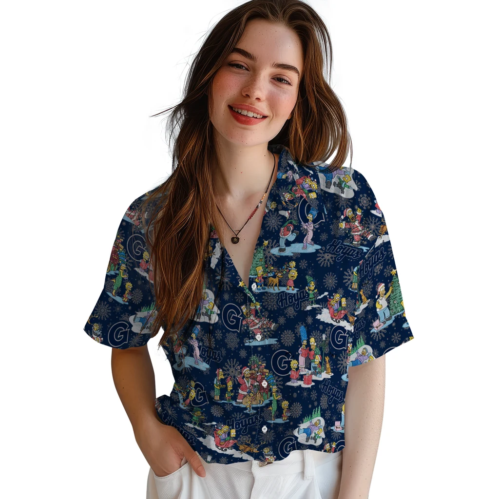 Georgetown Hoyas Hawaiian Shirt - Simpsons Christmas georgetown hoyas simpsons christmas blue hawaiian shirts latest model