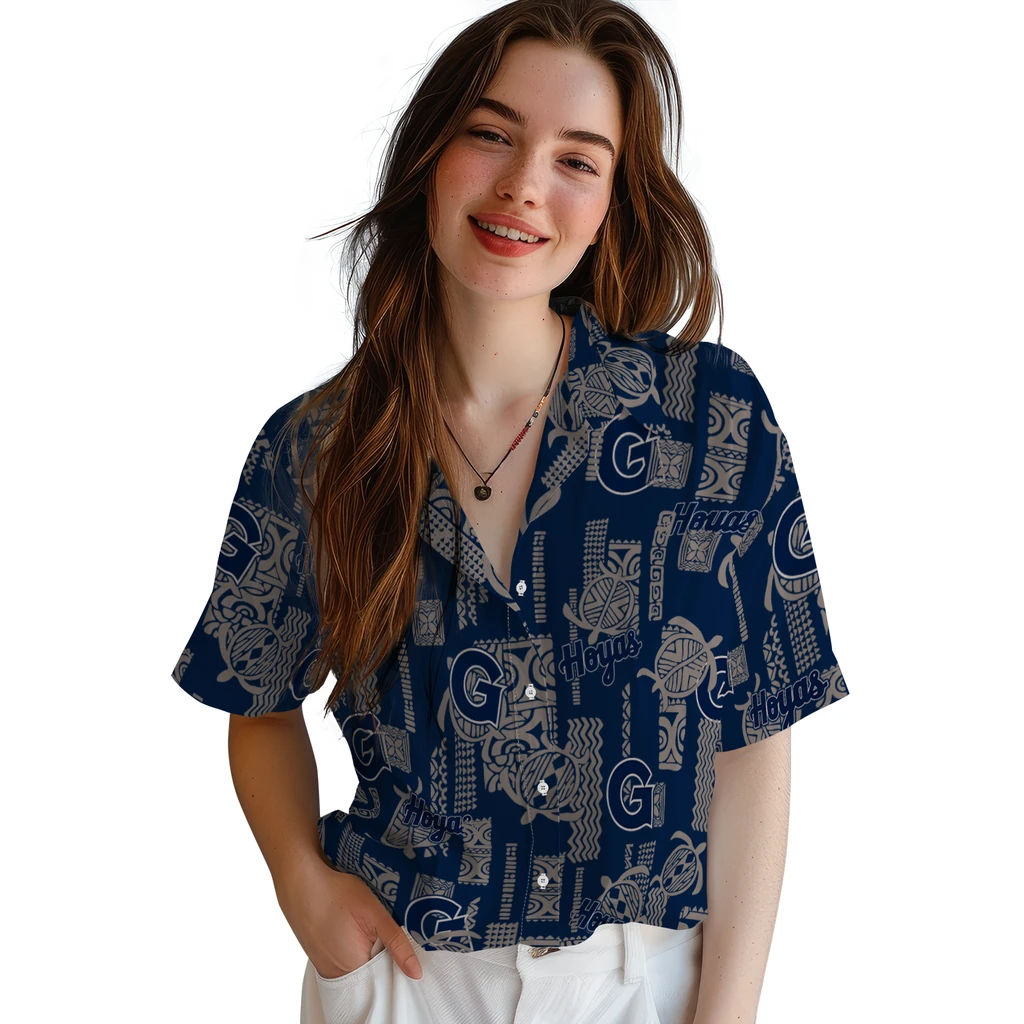 Georgetown Hoyas Hawaiian Shirt - Turtle Lines georgetown hoyas turtle lines blue hawaiian shirts latest model