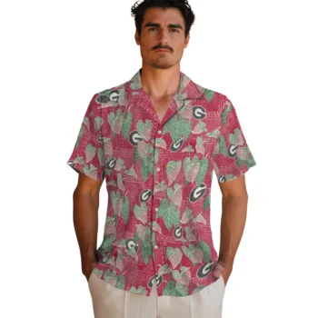 georgia bulldogs anthurium overlay red hawaiian shirts fashion forward