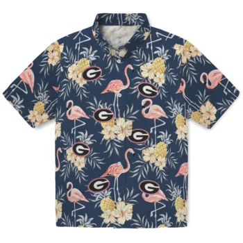 georgia bulldogs flamingo hibiscus navy hawaiian shirts best selling