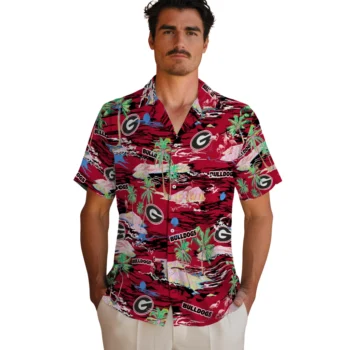 georgia bulldogs flamingo retreat red hawaiian shirts fashion forward