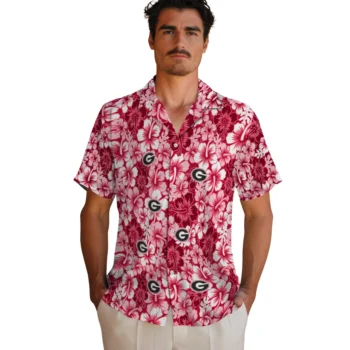 georgia bulldogs hibiscus blooms red hawaiian shirts fashion forward