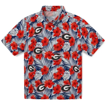 georgia bulldogs hibiscus fiesta red royal blue hawaiian shirts best selling