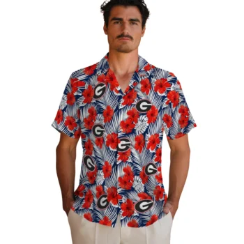 georgia bulldogs hibiscus fiesta red royal blue hawaiian shirts fashion forward