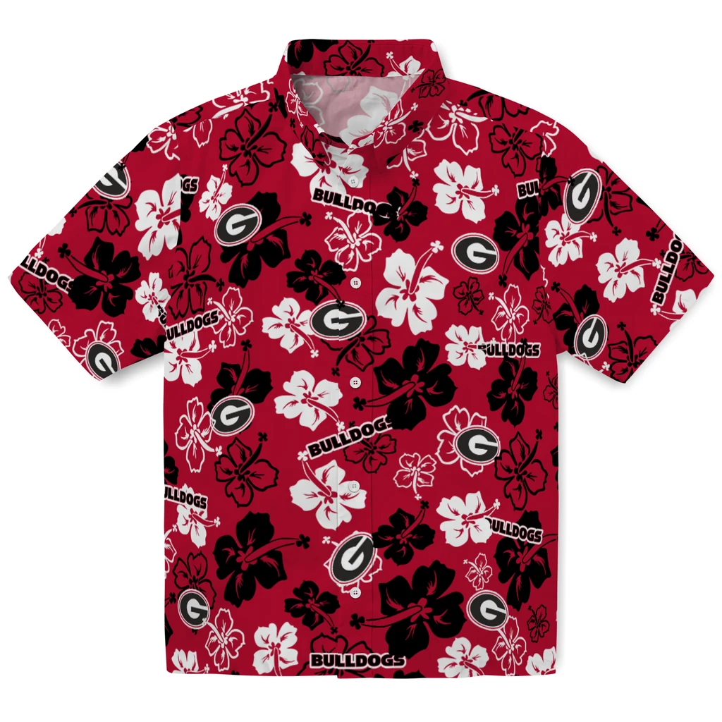 Georgia Bulldogs Hawaiian Shirt - Hibiscus Flower Design georgia bulldogs hibiscus bloom red hawaiian shirts best selling