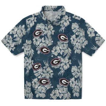 georgia bulldogs hibiscus flowers navy blue hawaiian shirts best selling